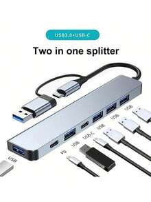 USB C Adapter USB Adapter 3.0, Aluminum 7-In-1 USB Extender, USB Splitter With 1 USB 3.0, 4 USB 2.0 And 2 USB C Ports, For Electronics/Computers And Accessories/Peripherals/Port Adapters/Port Adapters/Aluminum Alloy Housing