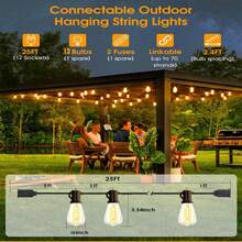 LED Outdoor String Lights 25FT Patio Lights With 13 Shatterproof ST38 Vintage Edison Bulbs, Outside Hanging Light Waterproof For Porch, Garden, Backyard, Balcony, DimmableRoom Decor, Wedding, Outdoor Decor, BedroomDecor, Lamps, Home Decor, Christmas - 查看 3