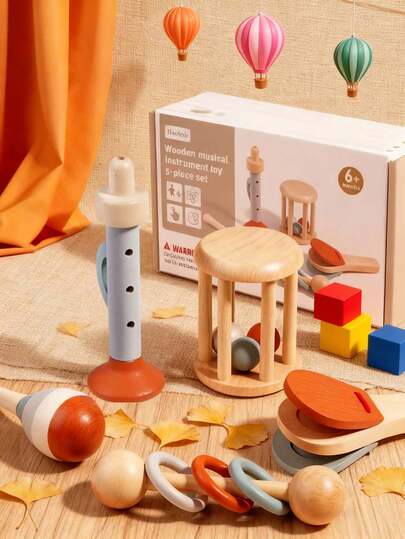 5pcs Luxury Musical Instrument Rattle Set, Interesting Musical Instrument Music, Enlightenment Hand And Brain Coordination Interactive Wooden Hand Percussion Piano, Random Color, Early Education, Inspire And Explore Musical Talent, Enhance Music Perception, Suitable For Birthday Gifts, Holiday Gifts, Beginner Musical Instrument Gifts, The Wood Material Is Handmade, And It Is Inevitable That There Will Be Flaws.