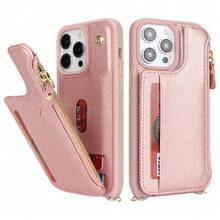 For IPhone 13 Pro Max Wallet Case With Card Holder For Women,For IPhone 12 Pro Max Case With Strap,Crossbody And Wristlet Zipper Pocket Phone Cover-Rose Gold{"Color_name":"L5-Rosegold"} - 多色2 - 查看 6