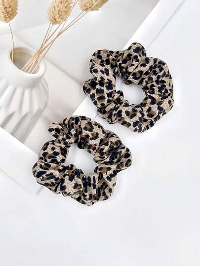 2pcs Vintage French Leopard Print Rhinestone Hair Scrunchies, Elastic High Ponytail Holders, Fashionable & Versatile Hair Accessories ,Beauty ,Hair Ties