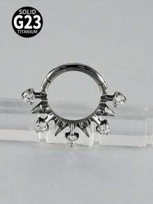 1 件 G23 钛金雕刻氧化锆 16G 鼻中隔环铰链鼻甲环耳屏耳轮耳甲耳环穿孔饰品 - 如圖 - 查看 11