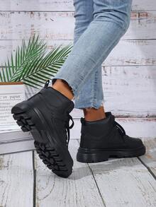 2025 New Women's High-Top Casual Sneakers, Work Boots ,Winter Boots,Waterproof Hiking Boots, High-Cut Lace-Up Boots, Outdoor Shoes, Festival Gift, Birthday Gift,Couples - màu đen - Xem 5