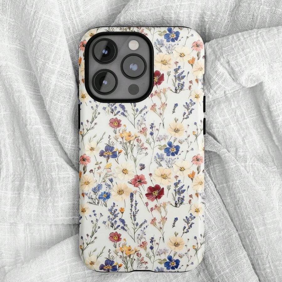 Wildflower Phone Case - Watercolor Floral Aesthetic - Pressed Flower Design Phone Cases Phone Cover Hard Case Tough 2-Piece Phone Case Durable Protection - Màu hỗn hợp 1 - Xem 1