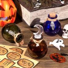 Potion Bottles Halloween Decoration, Set Of 4 Glass Potion Bottles With Corks And 10 Halloween Bottle Labels, Halloween Tiered Tray Decor, Halloween Decorations Indoor