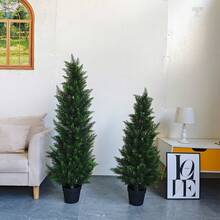 1pc 60-120CM Artificial Cypress Tree Potted Plant Faux Indoor Outdoor Bonsai Fake Plant For Home Garden Hotel Wedding Room Decoration Desktop For Christmas Halloween