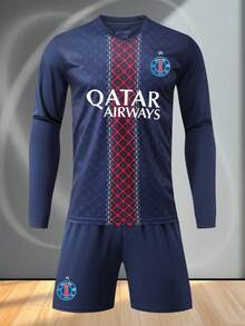 Komplet piłkarski męski 2025-2026 – koszulka z długim rękawem i spodenki, styl domowy - Granatowy - Zobacz 3