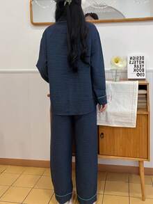 2 pezzi Set di pigiama donna con top a righe e pantaloni, comodo e alla moda per casa e tempo libero, adatto per primavera, autunno e inverno