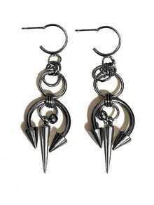 2pcs Gothic Horseshoe Rivet Earrings, Silver Color, Suitable For Men And Women, Party And Daily Wear - Silver - View 4