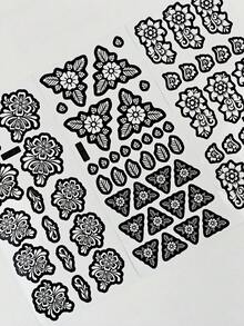 3 أوراق قالب وشم للوشم الحقيقي، بنمط زهري مناسب للاستخدام اليدوي، مجموعة قوالب وشم مؤقتة قابلة لإعادة الاستخدام مناسبة للتجمعات اليومية - الأسود - مشاهدة 7