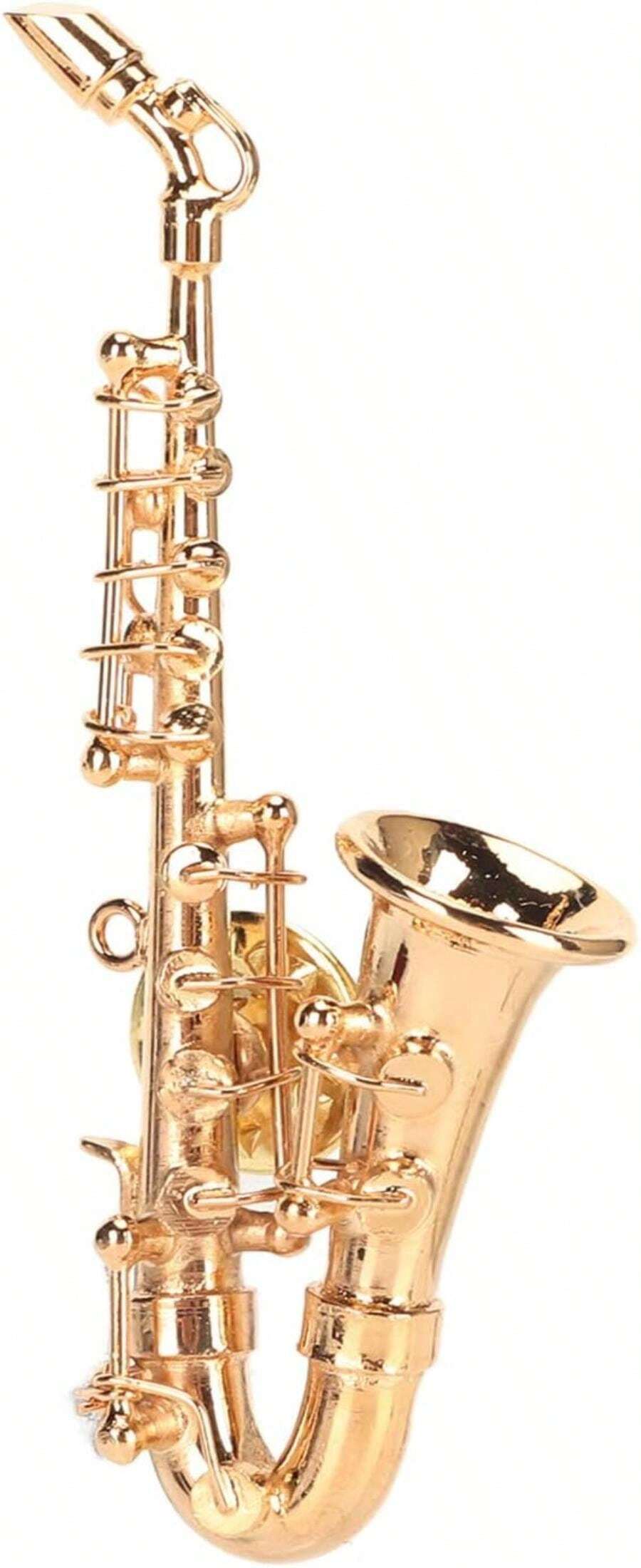 Broche de Instrumento Musical, Forma de Saxofón Realista Broche Musical en Miniatura Moda Dorada Exquisita con Caja de Regalo para Cumplea?os - negro - Ver 1