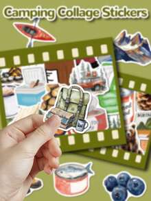 50 pièces Autocollants de collage de camping, créatifs et raffinés avec des designs de carte d'allumettes, de tente. Parfaits pour décorer les albums de découpage, les valises, les guitares, les skateboards, les bouteilles d'eau, les ordinateurs portables - Autocollants pour artisanat