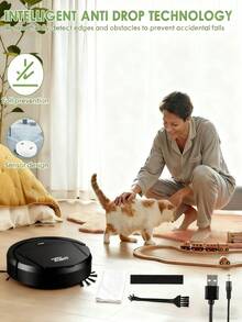 1 Piece Robot Vacuum Cleaner, Can Clean From Hard Floors To Medium-Thick Carpets, Super Suction, Ultra-Thin And Quiet, Built-In Memory Function, Multiple Cleaning Modes, 3 Cleaning Modes. Best For Removing Pet Hair, Food Crumbs, Water On The Floor - A Good Helper For Home Cleaning. - 黑色 - 查看 6