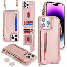 For IPhone 13 Pro Max Wallet Case With Card Holder For Women,For IPhone 12 Pro Max Case With Strap,Crossbody And Wristlet Zipper Pocket Phone Cover-Rose Gold{"Color_name":"L5-Rosegold"} - 多色2 - 查看 4