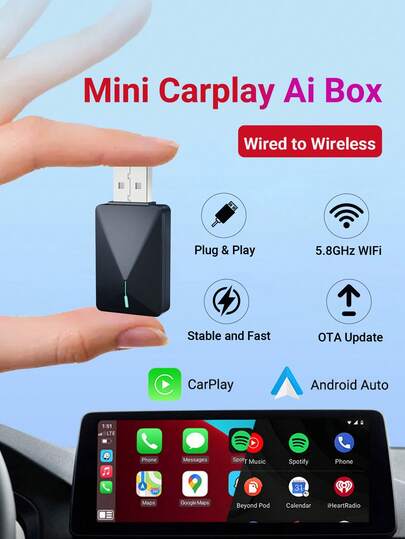  XUDA 2025 NOU Mini adaptor cu fir la wireless 2 în 1, wireless CarPlay și Android Auto, transmisie stabilă pentru mașină 99% originală, cu fir CarPlay/Android Auto 2,4~5,0 GHz WiFi5