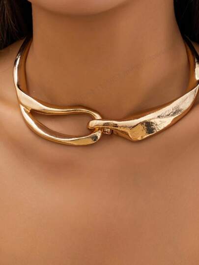 Unique Punk Style Abstract Gold Ring Collar, Minimalist & Fashionable, Suitable For Parties, Vacations, And Versatile For Women