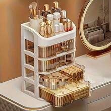 3/5  Layer Expandable Makeup Organizer, Stackable Cosmetic Storage Box For Countertop, Multi-Compartment Display Case For Makeup Brushes, Lipstick, Skincare Products, Plug-In Design, Fragrance-Free - 4Csnct - Xem 6