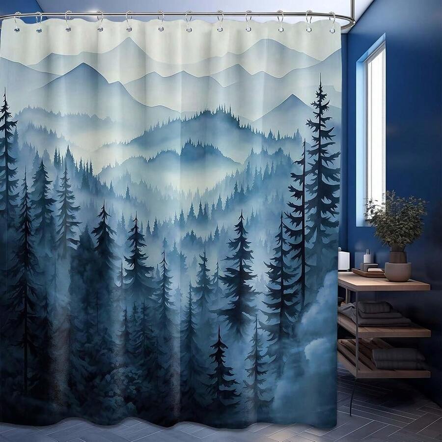 Mountain Shower Curtain Forest Nature Shower Curtains For Bathroom, Rustic Woodland Pine Tree Landscape Bathtub Curtain Men Bath Decor, Waterproof Fabric With Hooks (Blue,70''W X 78''L){"Color_name":"Blue","Size_name":"70\"Wx78\"L(Packof1)"} - 多色16 - 查看 1