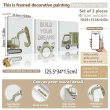 3er-Set Wandkunst mit Fahrzeug-Motiven, Transportthema, Traumwelt-Raumfahrt, Kinderzimmer Wandkunst LKW-Thema, Jungen-Kinderzimmer Dekoration, grüne Kinderraum Kunst, gerahmte Wandkunst für Wohnzimmer, dekorative Kunst, Raumdekoration, Heimdekoration, Wanddekoration, Badezimmerdekoration