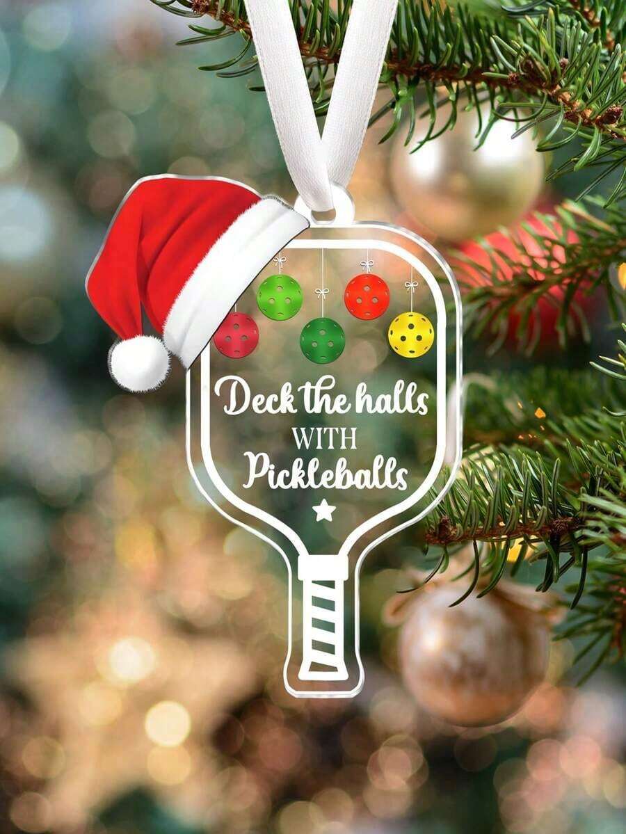 Deck The Halls With Pickleballs, Pickleball Transparent Acrylic Ornament, Xmas Hanging Acrylic Ornaments, Personalized Pickleball Christmas Ornament, Deck The Halls Gifts For Pickleball Lover And Sport Lovers Christmas Decorations Home Christmas Gifts Christmas Decor