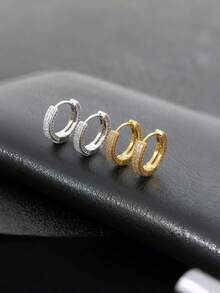 1对时尚3D锆石耳环，情侣饰品，适合派对和宴会佩戴 - 彩色 - 查看 1