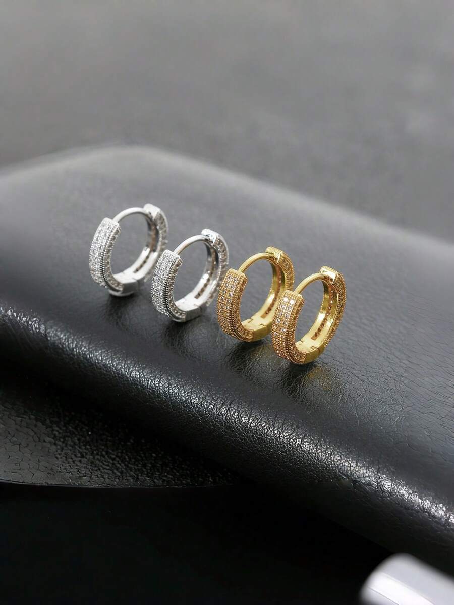 1对时尚3D锆石耳环，情侣饰品，适合派对和宴会佩戴 - 彩色 - 查看 1