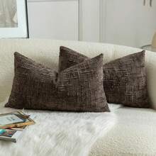 1 件中性雪尼尔枕套，柔软纹理装饰抱枕套，适用于沙发、床、家居装饰，45 X 45 厘米 - 咖啡棕 - 查看 15