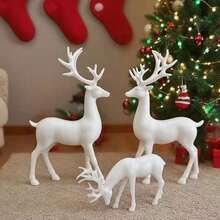 3 件白色塑料鹿家庭雕像，适用于圣诞节装饰、家居装饰、客厅电视柜、书架摆件，盒装包装。 - 彩色 - 查看 10