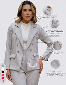 Women's Elegant Blazer Tailored Business Suit With Buttons - 灰色 - 查看 9