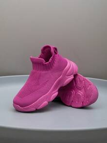 1 par de zapatillas para niños, transpirables, elásticas, suaves, con amortiguación de impactos, de secado rápido y ligeras, combinación y tejido de punto, estilo casual de calle adecuado para correr, caminar, ir a la escuela, unisex