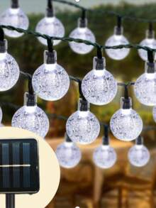 Solar-Powered Crystal Globe String Lights - 20/30/50/100/200 LED, 16.4/22.9/39.3ft Outdoor Decor For Halloween, Christmas, Thanksgiving, Weddings & Garden Parties - Warm White, Colorful & Single White Options, IP44 Waterproof
