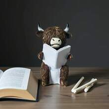 有趣的浴室装饰 - 高地牛读书马桶桶雕像，农舍风格浴室装饰，树脂家居办公室或礼物，无需电力，幽默的设计，纹理细节，非常适合圣诞节，非常适合感恩节 - 彩色 - 查看 8