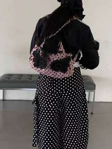 Back To School Polka Dot Wing Design Large Capacity Commuter Tote Bag, Korean Fashion Versatile Shoulder/Crossbody Bag, Daily Backpack , Polka Dot - Pink - View 3