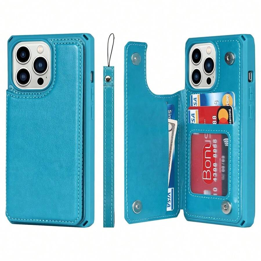 Case For IPhone 13 Pro Max With Card Holder, Wallet Case For Women & Men, Leather Shockproof Protective Cover - Blue{"Color_name":"B-Blue"} - 多色4 - 查看 1