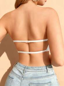 Women's Solid Color Backless Mesh Patchwork Comfortable Bra - White - View 6