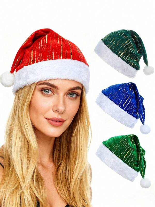 1pc Shiny Gold Trim Christmas Hat, Colorful Adult Christmas Hat, Suitable For Christmas, New Year Party Wear