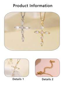 1 pieza Collar con colgante de cruz de circonita cúbica de lujo y estilo vintage, colgante de cruz de cristal de vidrio exquisitamente brillante, joyería unisex adecuada para uso diario y fiestas, regalo para hombres, mujeres, amigos, esposa, hija, elegante para cumpleaños, aniversario, festividades