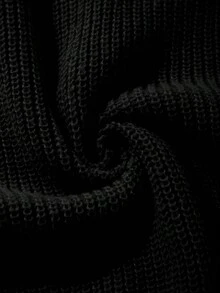Unisex Casual Loose Fit Solid Color Round Neck Ribbed Long Sleeve Drop Shoulder Cardigan, Minimalist Style, Autumn/Winter - 黑色 - 查看 8