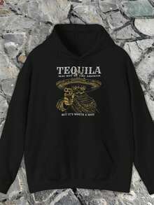 Winter Fleece-Lined Hoodie,Thermal Hoodie,Tequila May Not Be The Answer But It's Worth A Shot Hoodies, Hoodie, Stylish Silhouette – Modern And Flattering, Easy To Throw On – No Zippers, No Fuss,Hoodies For Men And Women,Sudaderas Para Hombre,300g Cotton Casual  Hoodies, Oversize Hooded Sweatshirt With Pockets,Graphic Hoodies,Fall And Winter Long Sleeve,Graphic Hoodie,Anime Hoodies,Oversized Hoodie,Hoodies As Halloween And Christmas Gifts - 黑色-2 - 查看 2