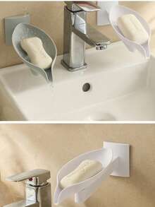 1 Stück drehbarer Blatt-Design Seifenhalter - Einstellbare Wasserableitung, Wandmontage, Saugnapf, Badezimmer Seifenorganizer, Leicht zu reinigen, platzsparend, rostbeständig, langanhaltend