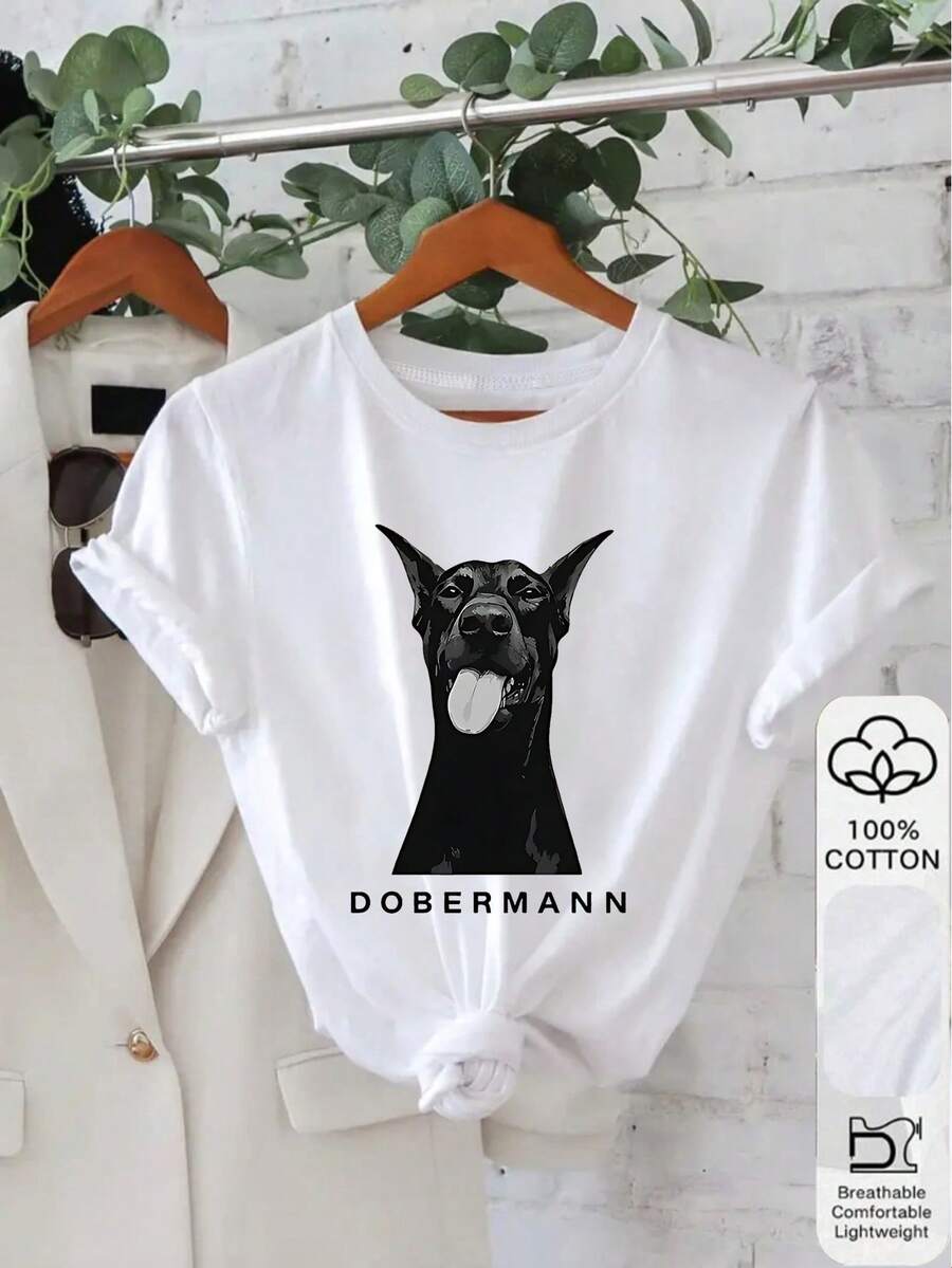 1PC Dobermann Dog Print Fleece Lined Women's Sweatshirt,Cute Animal Graphic Warm Pullover Top, Casual Loose Fit Outwear. - Blanco - Ver 1
