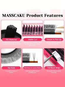 12排5D睫毛嫁接，C/D卷度，0.07毫米粗，8-15毫米混合长度，U型扇形，手工制作，超柔软轻盈，自然浓密，交联单根，蓬松纤细，仿貂毛，适合专业美睫师使用 - 黑色 - 查看 3