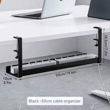 Under Desk Cable Management Tray, Metal Mesh Cable Organizer With Clips For Installation, 3 Holes, Cable Tray With Desktop & Underneath Cable Organizer, Adjustable Wire Rack, Suitable For Home Office Standing Desk - Black - View 5