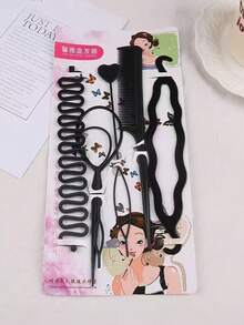 Set de 6 accesorios para el cabello negros sencillos para niños, herramientas versátiles para peinados, adecuados para peinados diarios (se incluye una tarjeta aleatoria)