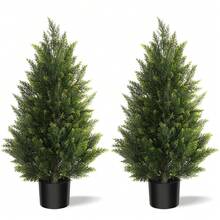 2Packs Artificial Cedar Trees With Black Pot 36"/48"/60" Fake Plants Outdoor Indoor Faux Pine Shrubs Plants Sunlight Resistant Leafy Potted Plant For Xmas Home Front Door Offices Outdoor Realistic Fake Plants Front Porch Decor 2/3/4/5/6FT Xmas New Year 2026 - 綠色 - 查看 12