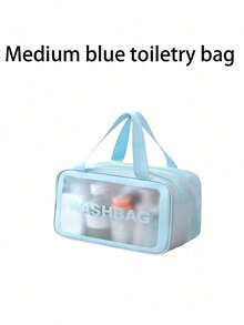 1 pièce Sac de toilette noir en PU à séparation sèche et humide, transparent et imperméable, à double couche, grande capacité, multifonction, sac de rangement pour le maquillage, sac de sport et de natation portable pour hommes et femmes