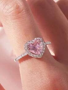 1 件时尚奢华可调节女士戒指，镶有心形浅粉色方晶锆石，优雅女士珠宝，承诺戒指，订婚戒指，永恒戒指，结婚戒指。适合约会和婚礼佩戴。 - 愛心 - 查看 3