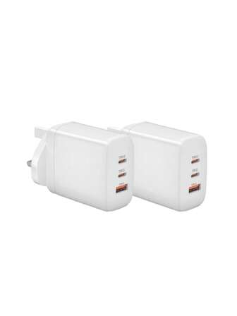 65W Dual USB-C And USB-A Fast Chargers, British Three-Port Pd Power Adapter +QC Wall Plug Multi-Port Power C-Type Charging Plug, Portable For Travel, One Plug For Multiple Uses For IPhone 16 15 14 13 12 11 Pro Max Xs Xr 8,IPad