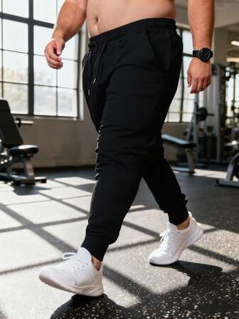 大码男士休闲运动裤，抽绳腰部慢跑裤，适合跑步、锻炼、健身