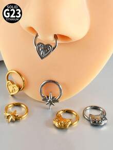 1 件 G23 钛金雕刻氧化锆 16G 鼻中隔环铰链鼻甲环耳屏耳轮耳甲耳环穿孔饰品 - 如圖 - 查看 2